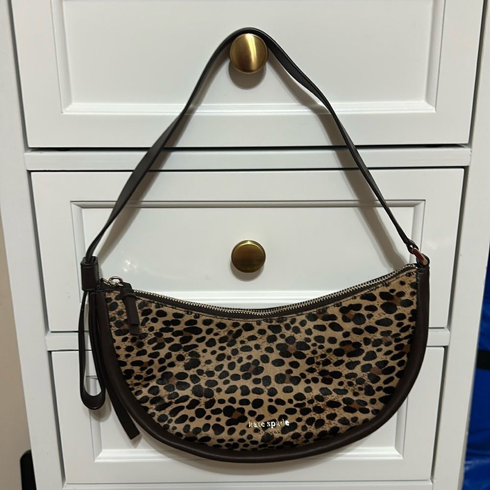 NWOT Kate Spade smile leopard calf hair small shoulder bag AUTHENTIC Brown BAG